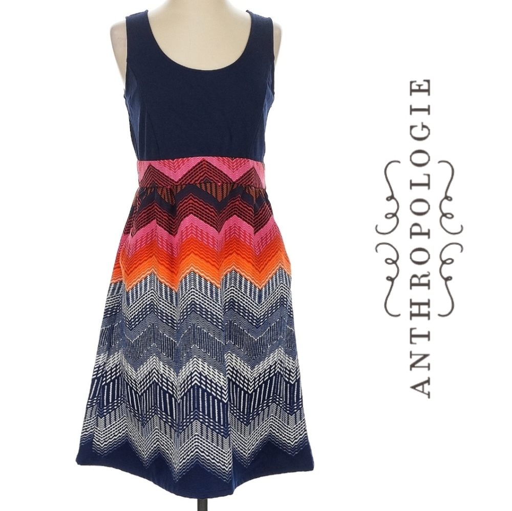 Anthropologie Tabitha Sleeveless Blue & Pink Chevron Dress